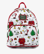 Peanuts Mini Backpack Snoopy & Woodstock Holiday AOP Loungefly