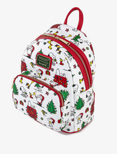 Load image into Gallery viewer, Peanuts Mini Backpack Snoopy &amp; Woodstock Holiday AOP Loungefly

