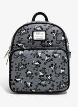 Load image into Gallery viewer, Disney Mini Backpack to Crossbody and Wallet Mickey Mouse B&amp;W Plane Crazy Loungefly
