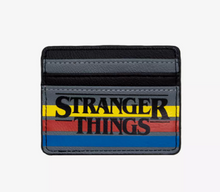 Load image into Gallery viewer, Stranger Things Cardholder Bike Group Silhouettes with Colored Stripes Loungefly
