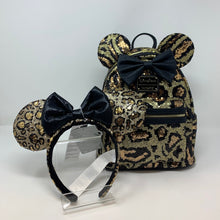 Load image into Gallery viewer, Disney Parks Mini Backpack Ears Set Minnie Mouse Sequin Cheetah Loungefly
