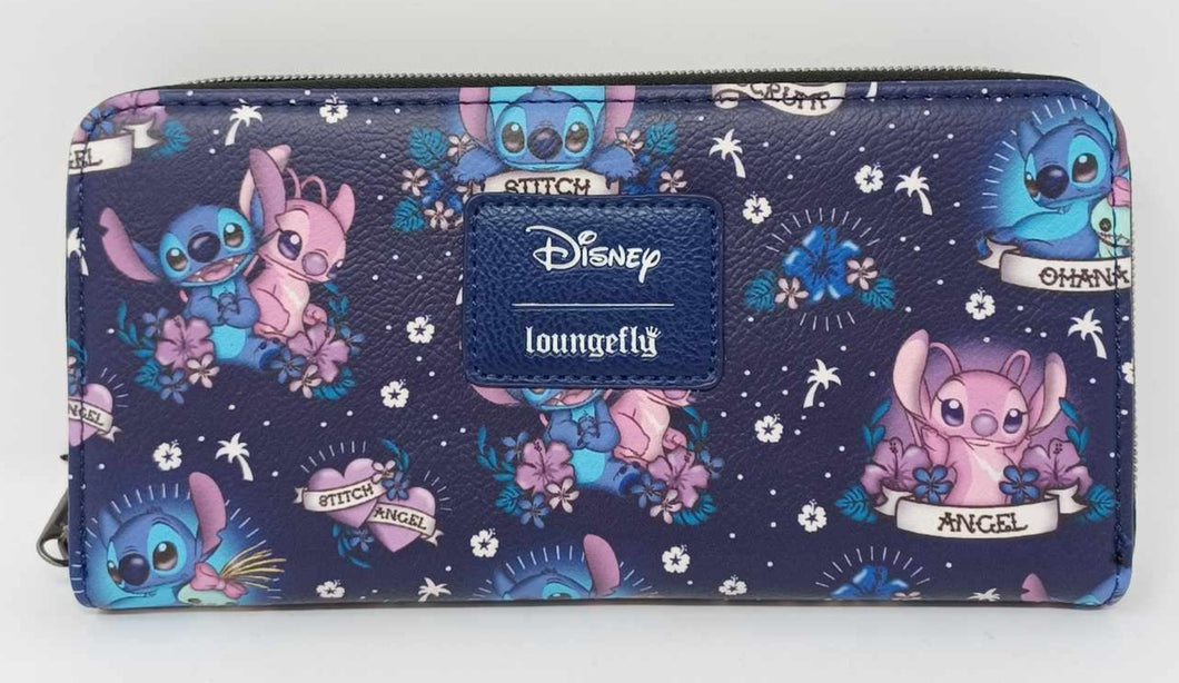 Disney Zip Around Wallet Stitch and Angel Tattoo Print Loungefly