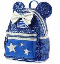 Load image into Gallery viewer, Disney Parks Mini Backpack Ears Wristlet Set Make A Wish Blue Sequin Loungefly
