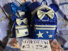 Load image into Gallery viewer, Disney Parks Mini Backpack Ears Wristlet Set Make A Wish Blue Sequin Loungefly
