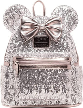 Load image into Gallery viewer, Disney Mini Backpack Minnie Mouse Silver Sequin Loungefly
