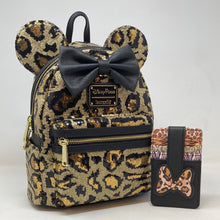 Load image into Gallery viewer, Minnie Mouse Mini Backpack and Cardholder Set Sequined Animal Print Cheetah Loungefly
